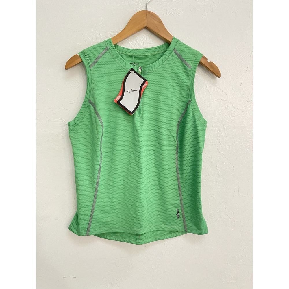 Shebeest S-Cut X-Static Capris Cycling Jersey Zip Sleeveless, Green Sz L